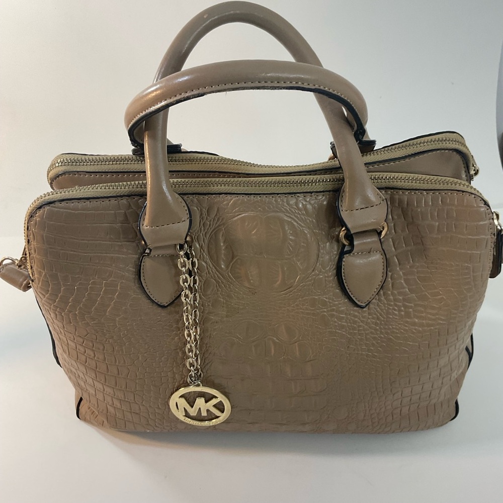 Michael Kors Tan Crocodile Embossed Satchel